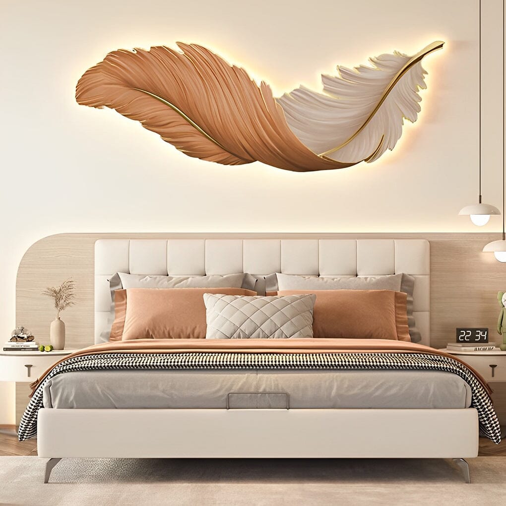 Illuminated Feather Wall Art Light - 23.6''x70.9'' / Orange / Horizontal