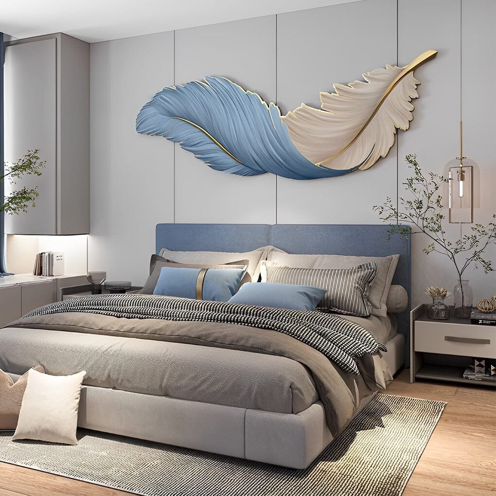 Illuminated Feather Wall Art Light - Blue / Horizontal