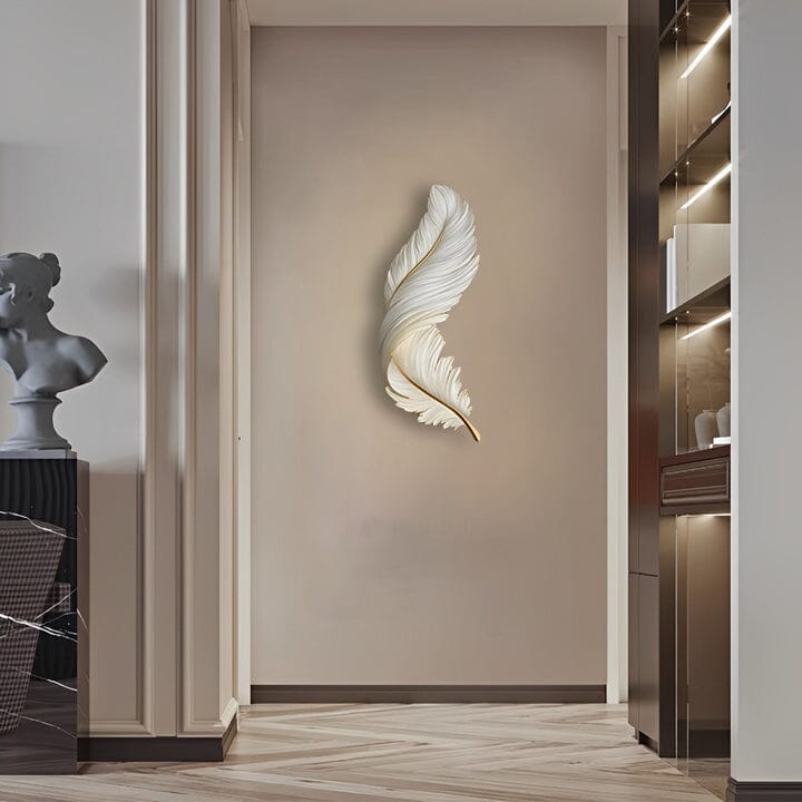 Illuminated Feather Wall Art Light - 11.8''x31.5'' / White / Vertical