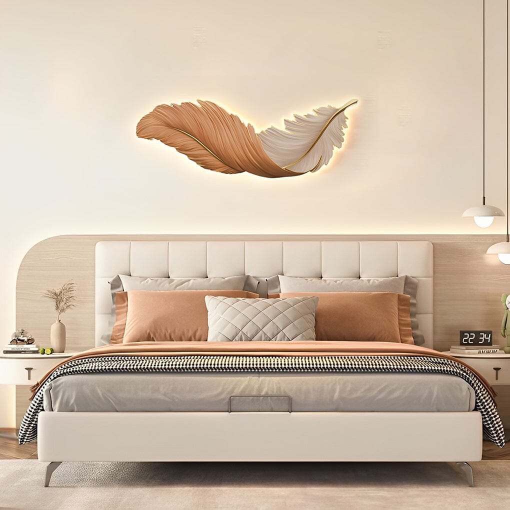 Illuminated Feather Wall Art Light - 11.8''x31.5'' / Orange / Horizontal