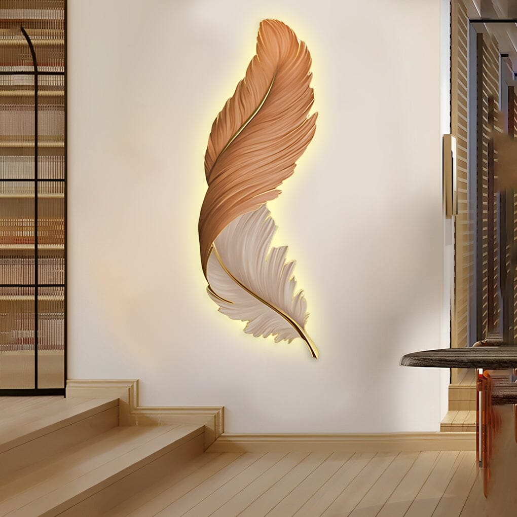 Illuminated Feather Wall Art Light - Orange / Vertical