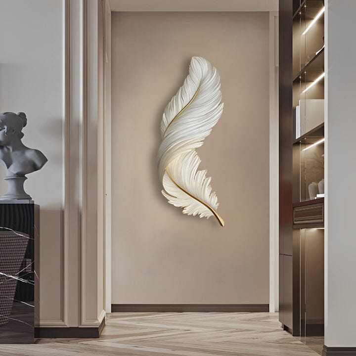 Illuminated Feather Wall Art Light - 16.9''x47.2'' / White / Vertical