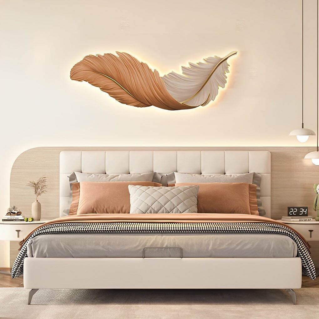 Illuminated Feather Wall Art Light - 16.9''x47.2'' / Orange / Horizontal
