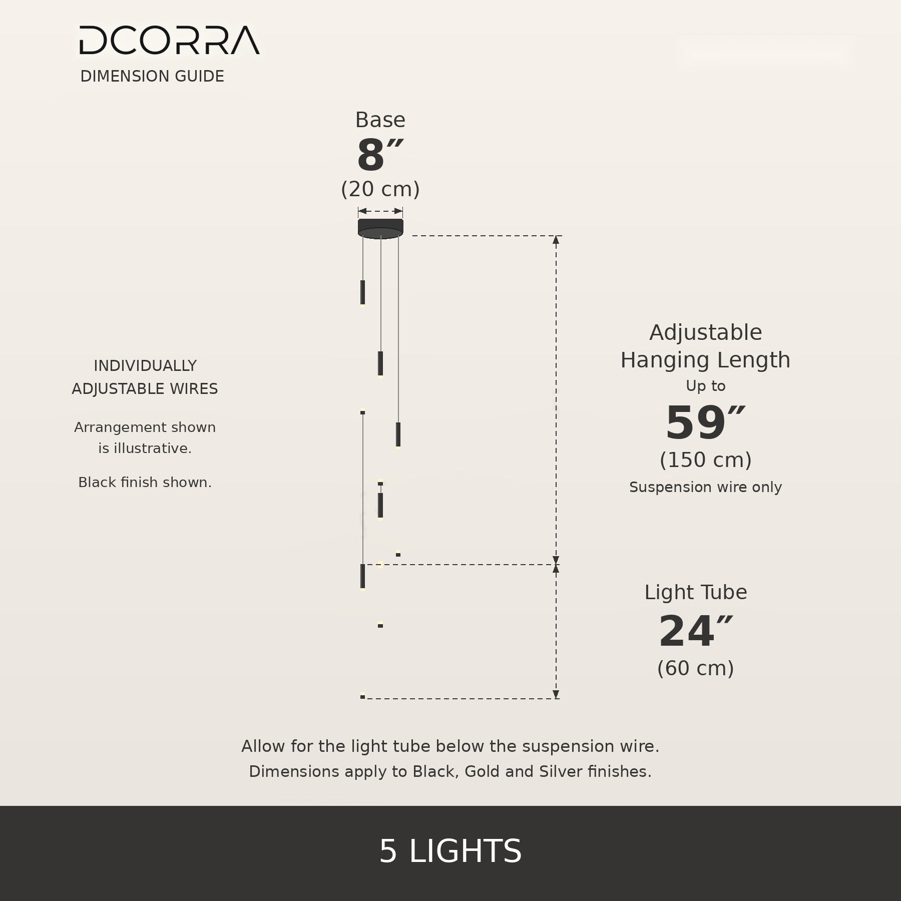 Illuminated Tube Cascade Staircase Chandelier - 5 Lights