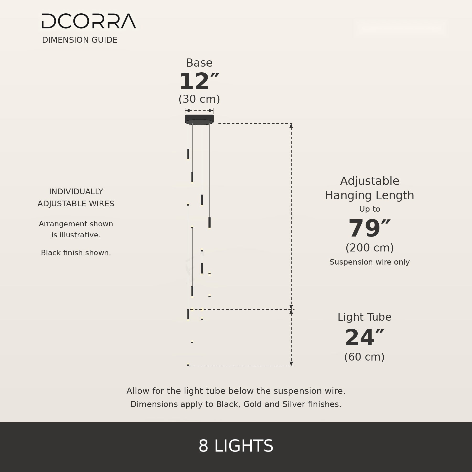 Illuminated Tube Cascade Staircase Chandelier - 8 Lights