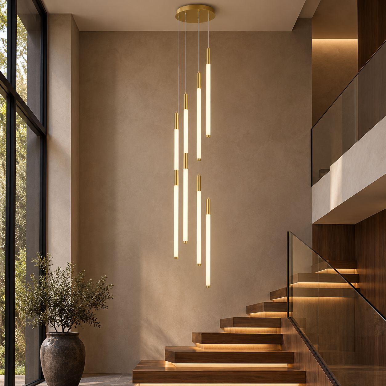 Illuminated Tube Cascade Staircase Chandelier - view 5