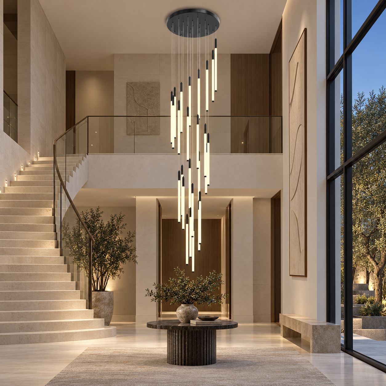 Illuminated Tube Cascade Staircase Chandelier - view 7