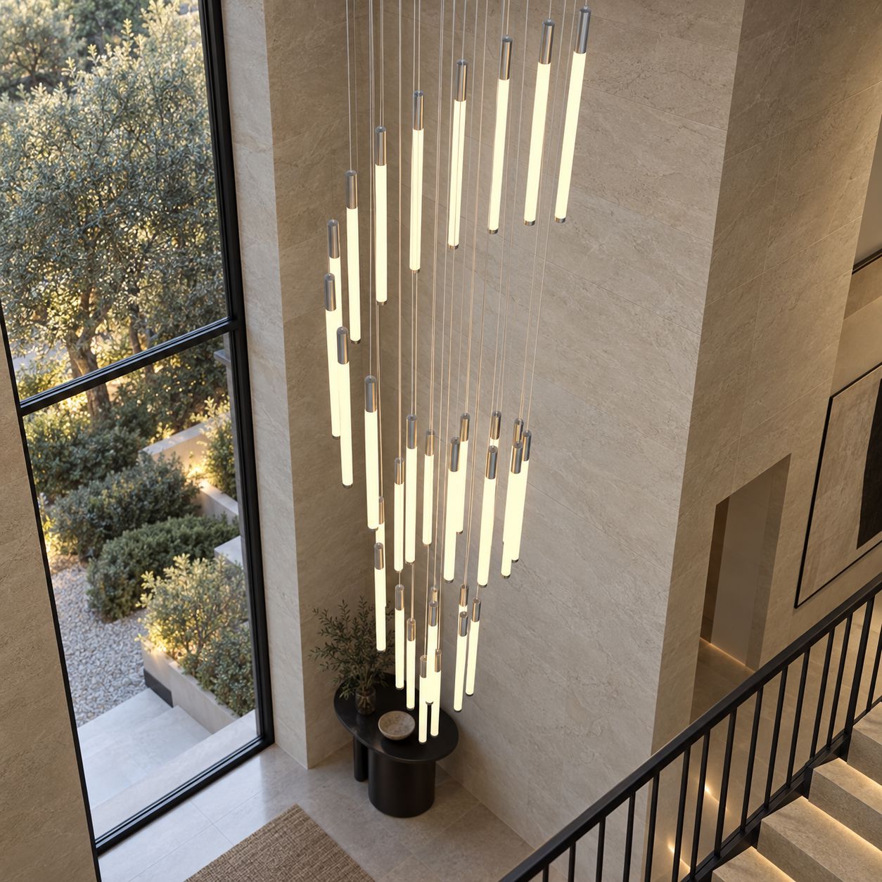 Illuminated Tube Cascade Staircase Chandelier - view 8