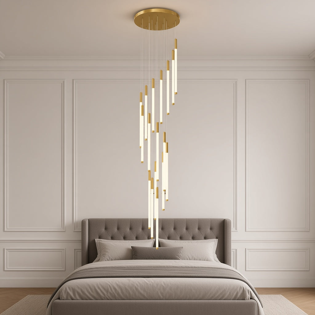 Illuminated Tube Cascade Staircase Chandelier
