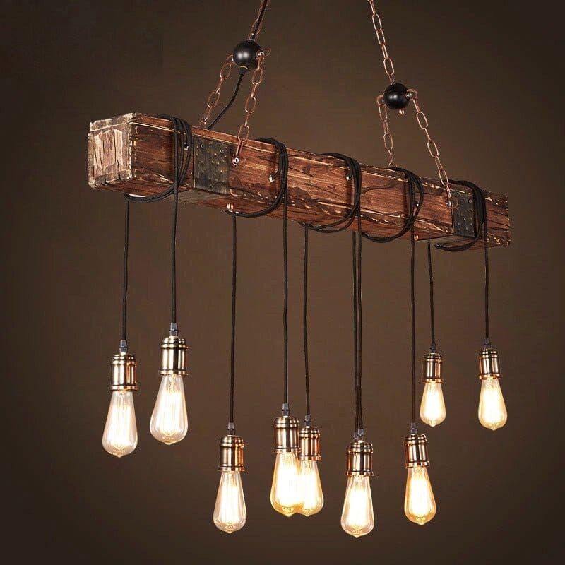 Industrial Wood Beam 10-Light Chandelier
