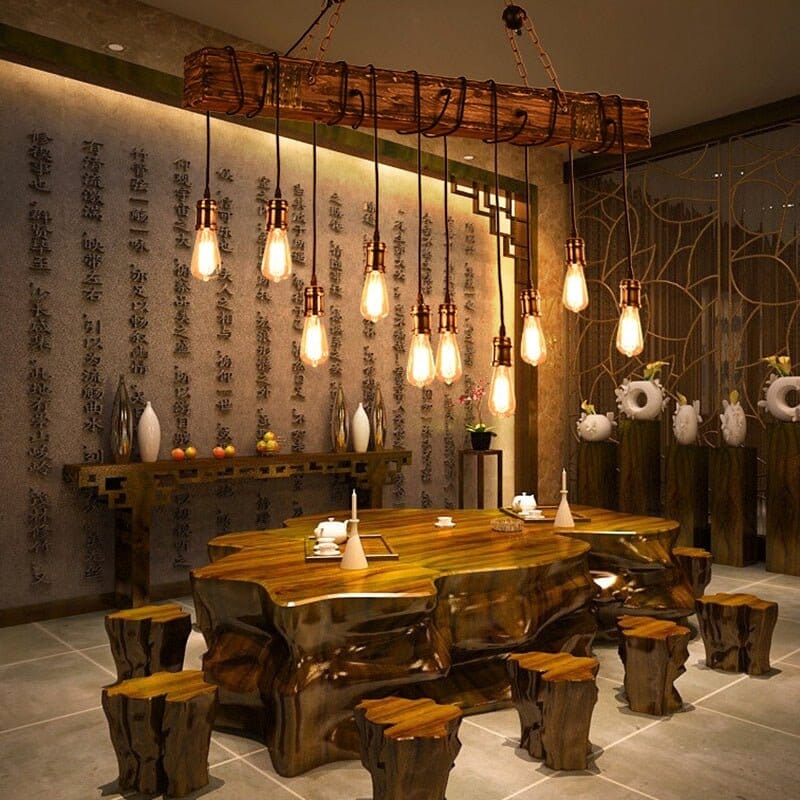 Industrial Wood Beam 10-Light Chandelier - view 3