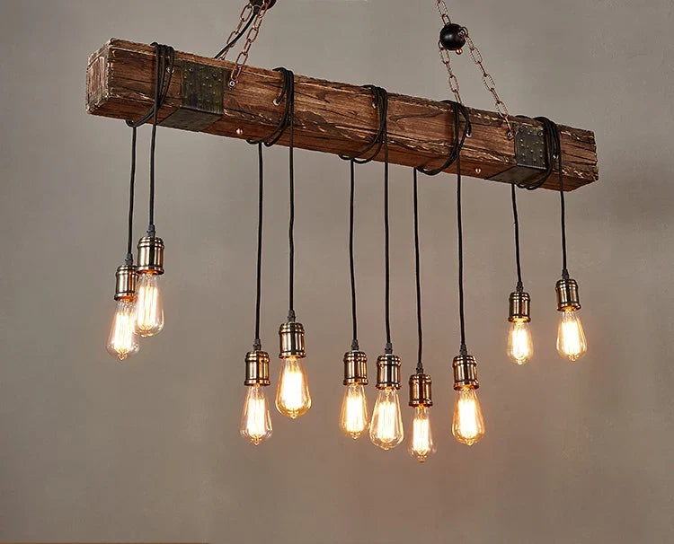 Industrial Wood Beam 10-Light Chandelier - view 7