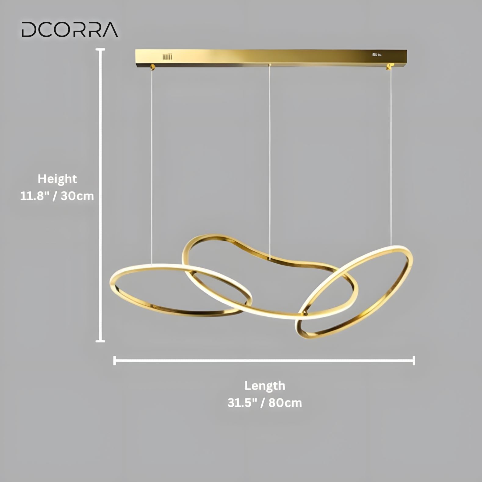 Interlinked Rings LED Linear Chandelier - 3 Rings / Gold