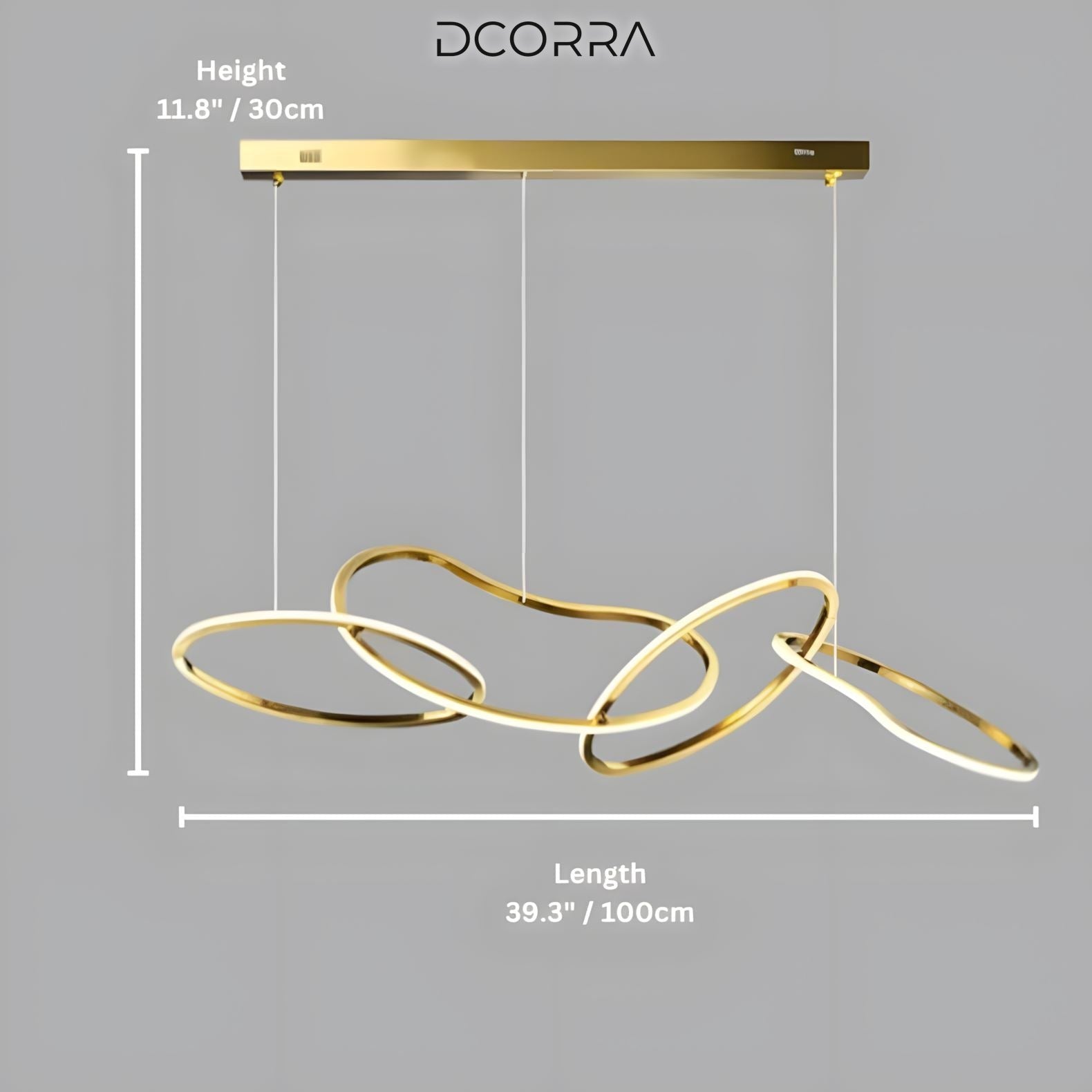 Interlinked Rings LED Linear Chandelier - 4 Rings / Gold
