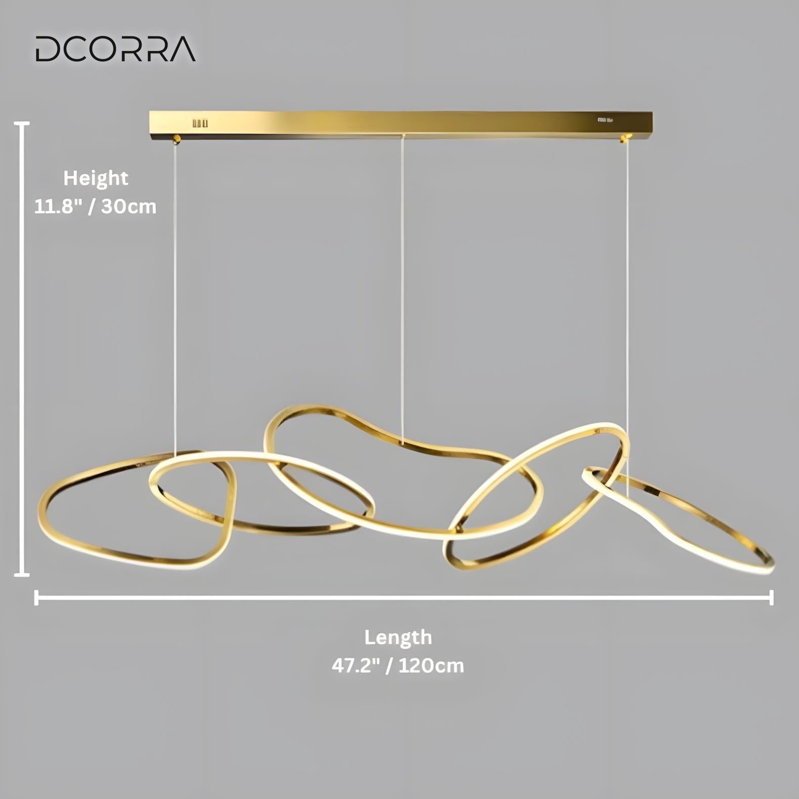 Interlinked Rings LED Linear Chandelier - 5 Rings / Gold
