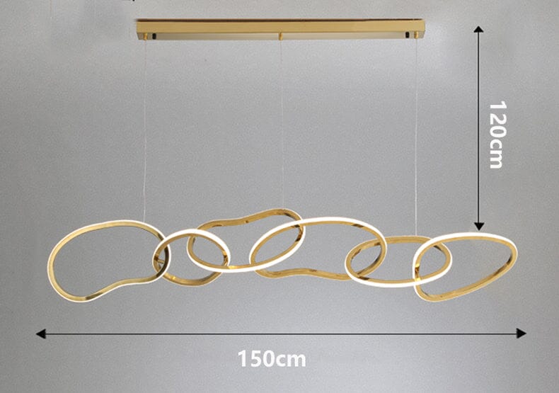 Interlinked Rings LED Linear Chandelier - 6 Rings / Gold