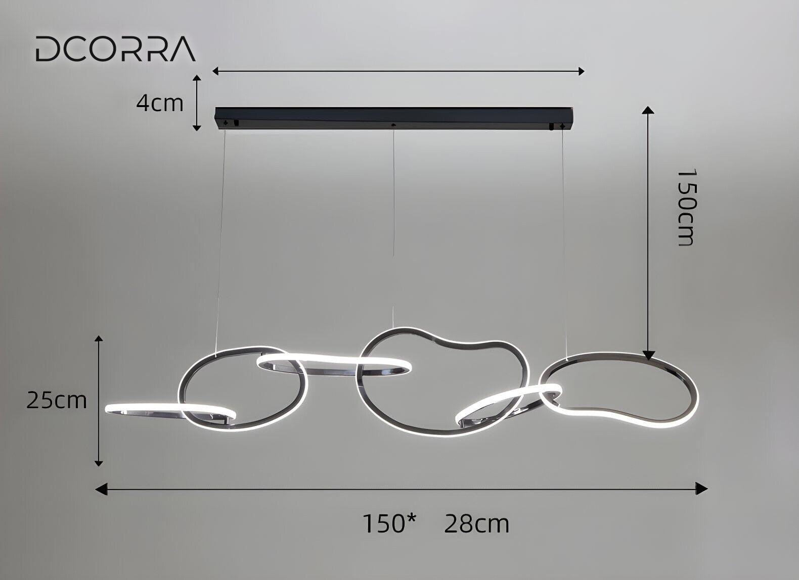 Interlinked Rings LED Linear Chandelier - 6 Rings / Black