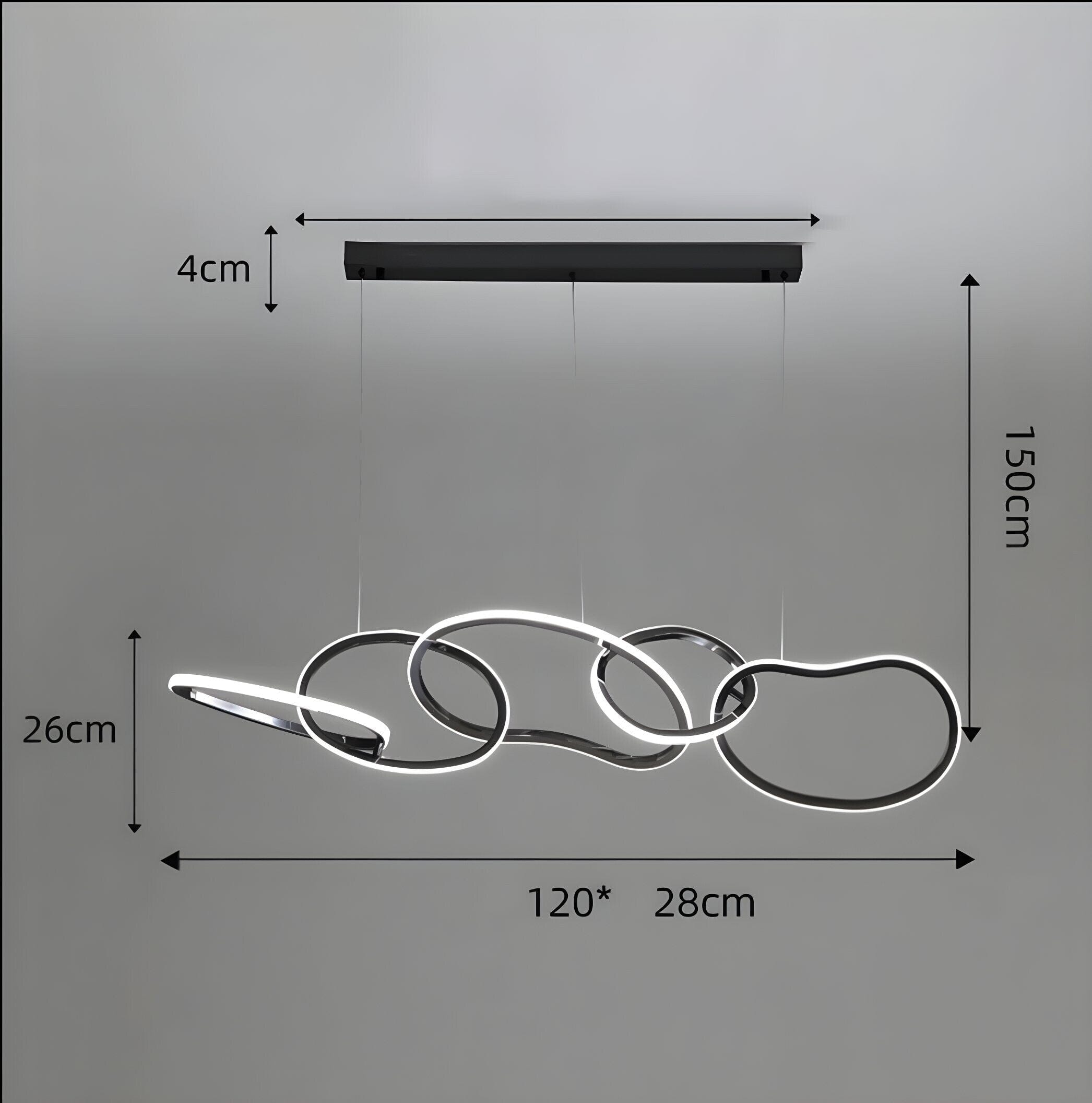 Interlinked Rings LED Linear Chandelier - 5 Rings / Black