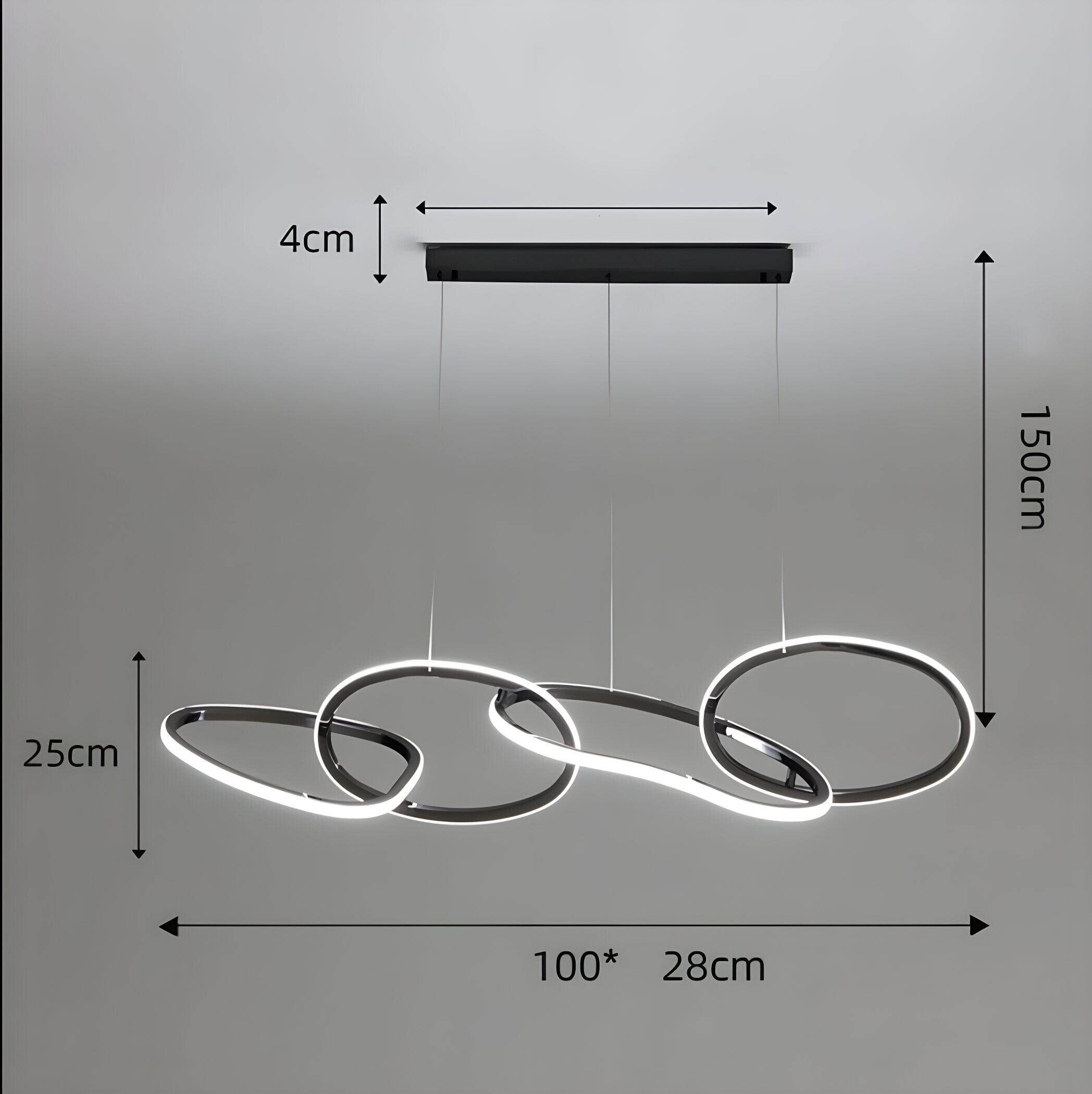 Interlinked Rings LED Linear Chandelier - 4 Rings / Black