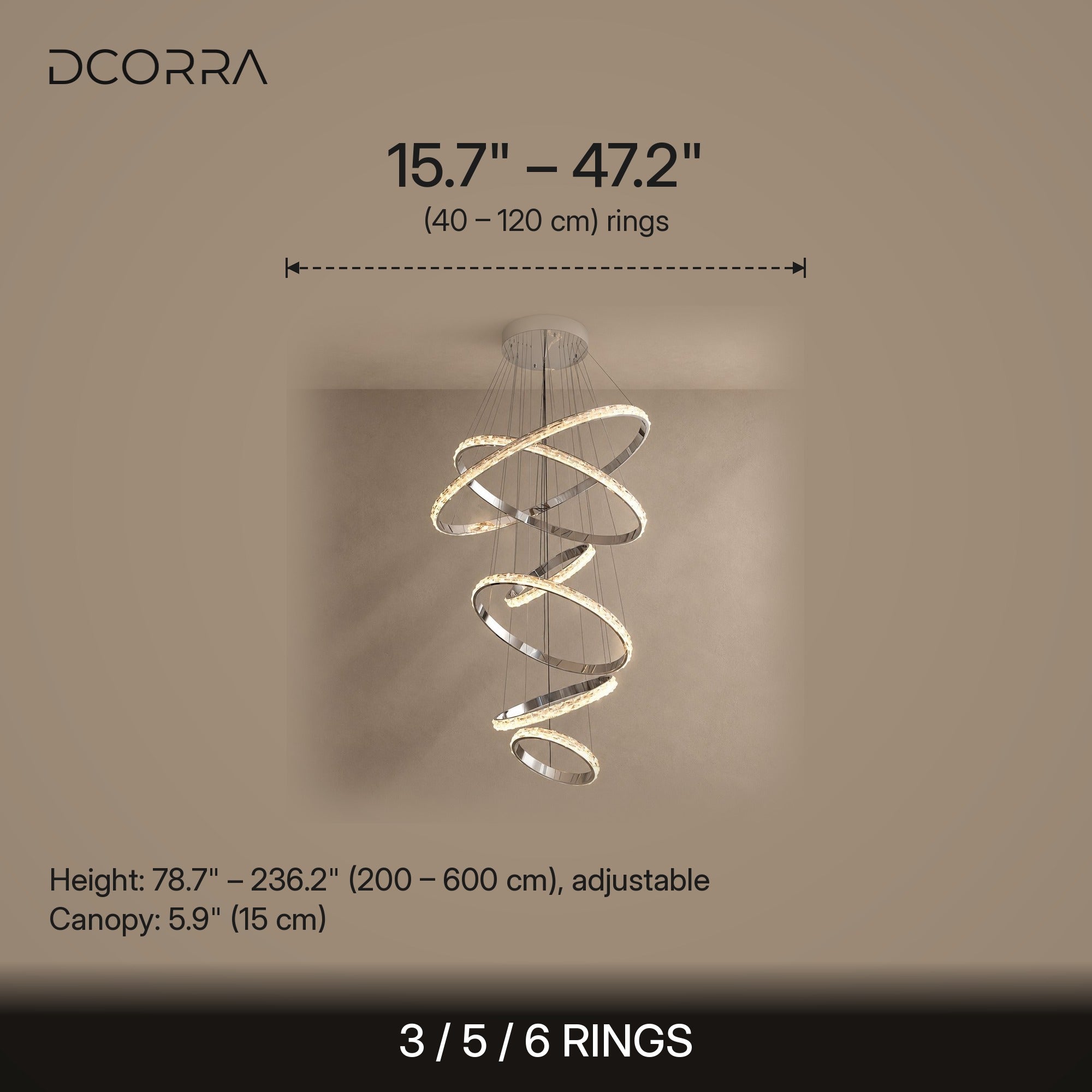 Interlocking Rings Crystal Chandelier - dimensions