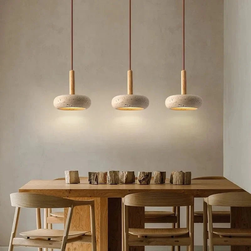 Japanese Stone and Wood Pendant Light