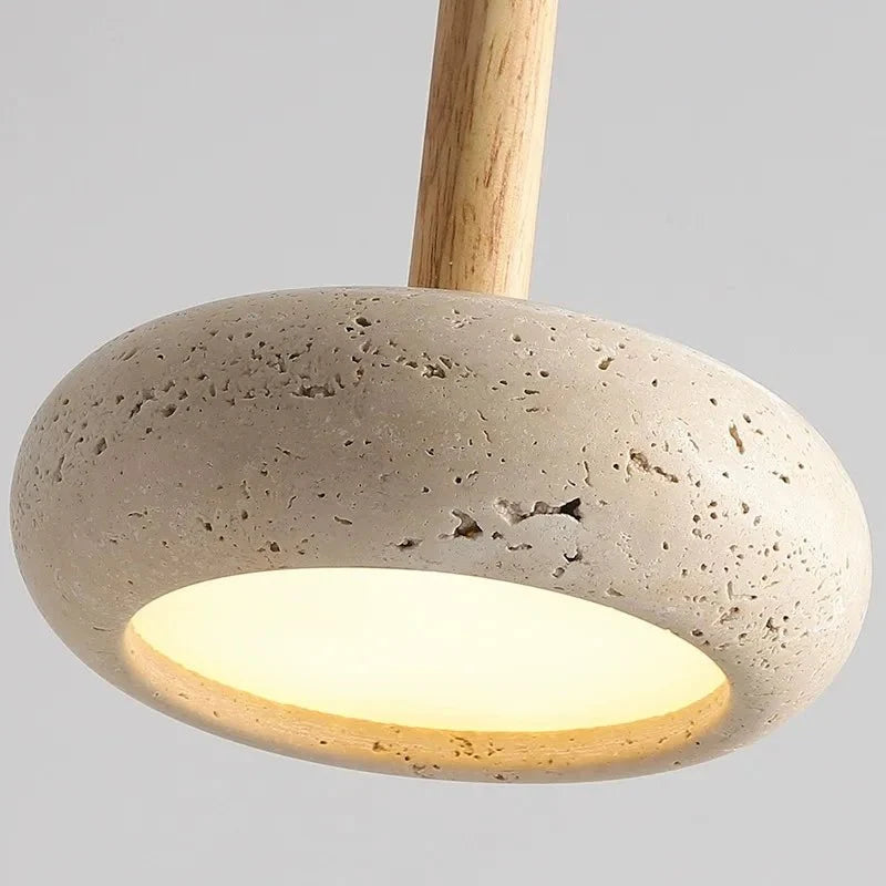 Close-up detail of the Japanese Stone and Wood Pendant Light