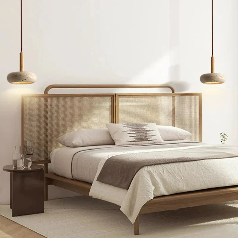 Japanese Stone and Wood Pendant Light in a bedroom