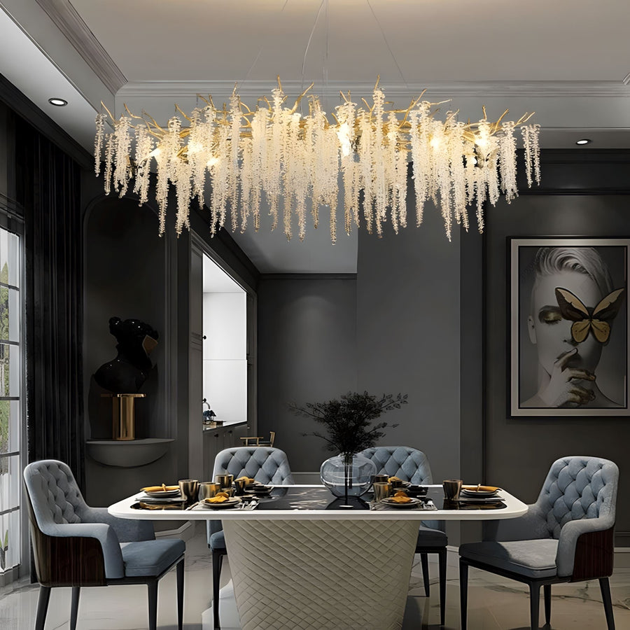 K9 Crystal Branch Chandelier above a dining table