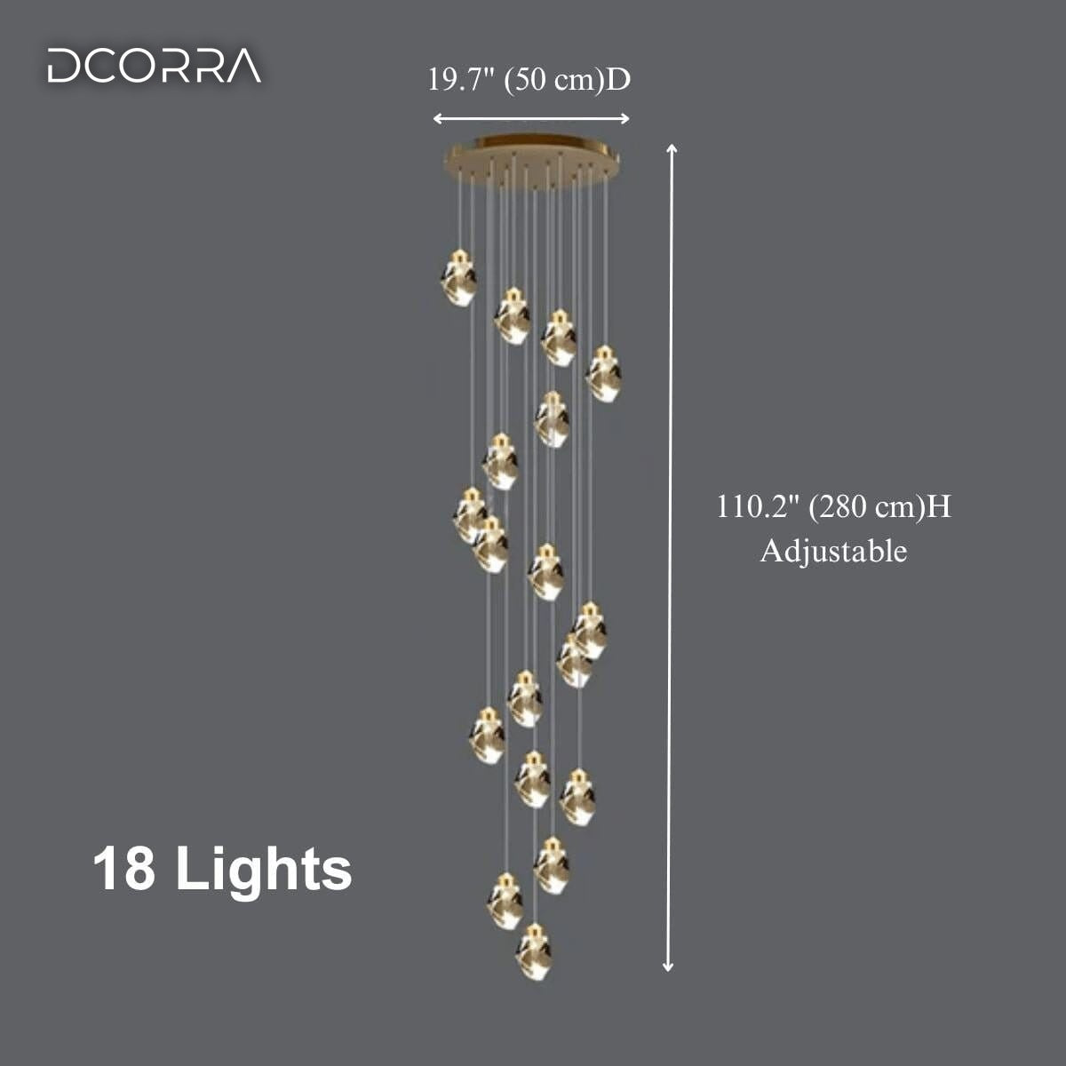 K9 Crystal Diamond Cascade Chandelier - 18