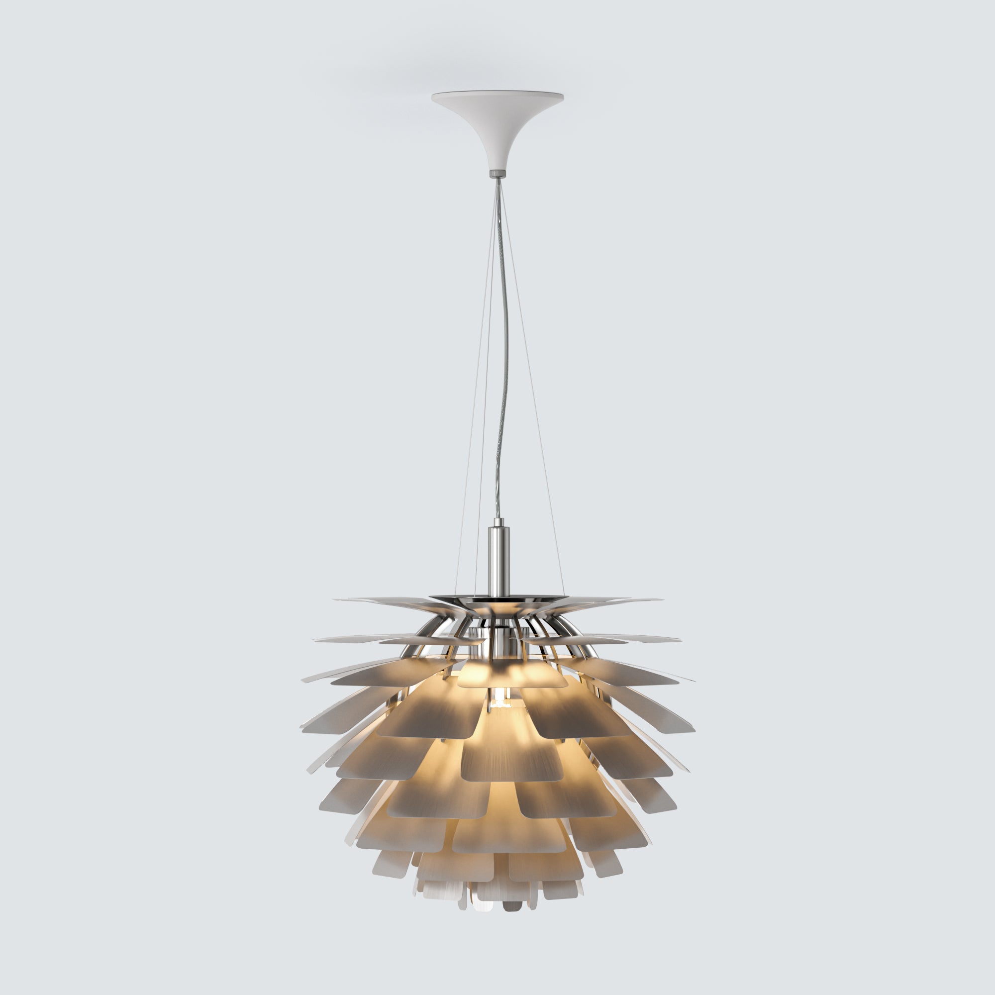 Layered Metal Pine Cone Pendant Light - Silver / Warm White