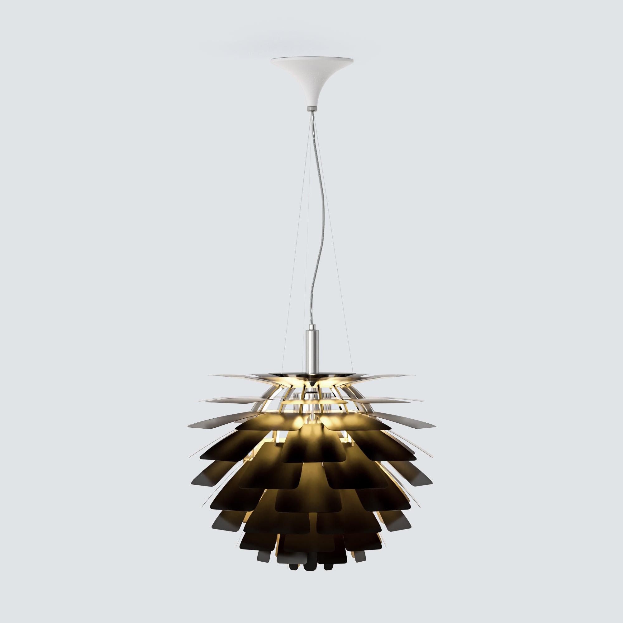 Layered Metal Pine Cone Pendant Light - Black / Warm White