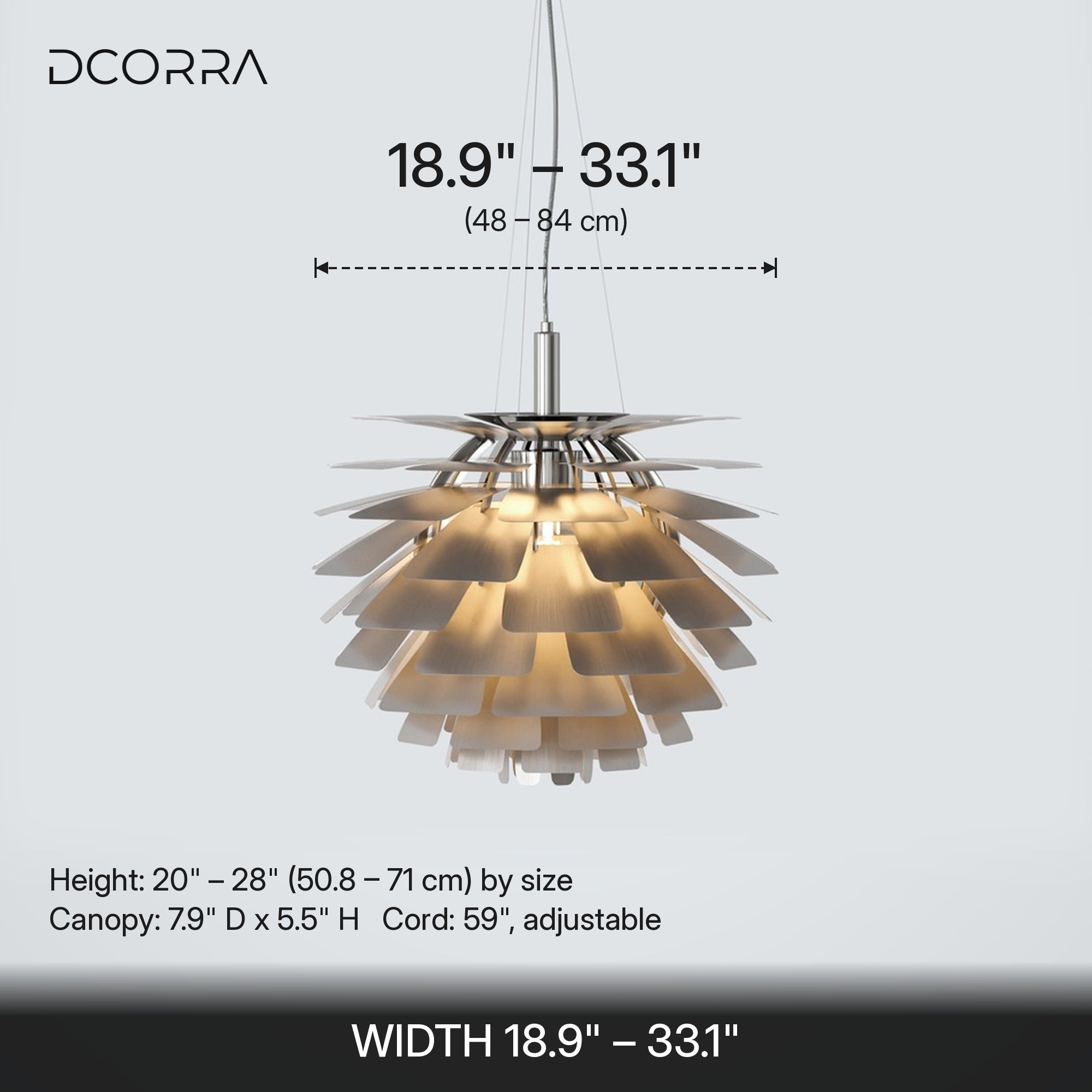 Layered Metal Pine Cone Pendant Light - dimensions