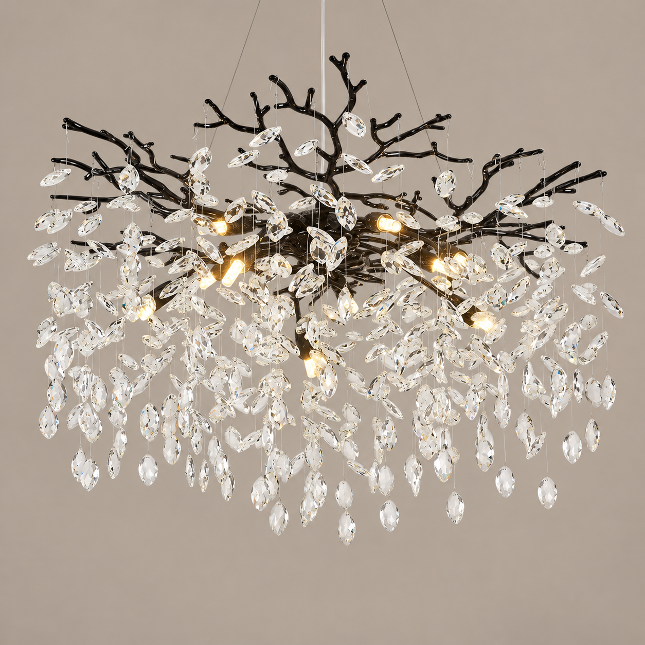 Leaf Crystal Drop Branch Chandelier - Black
