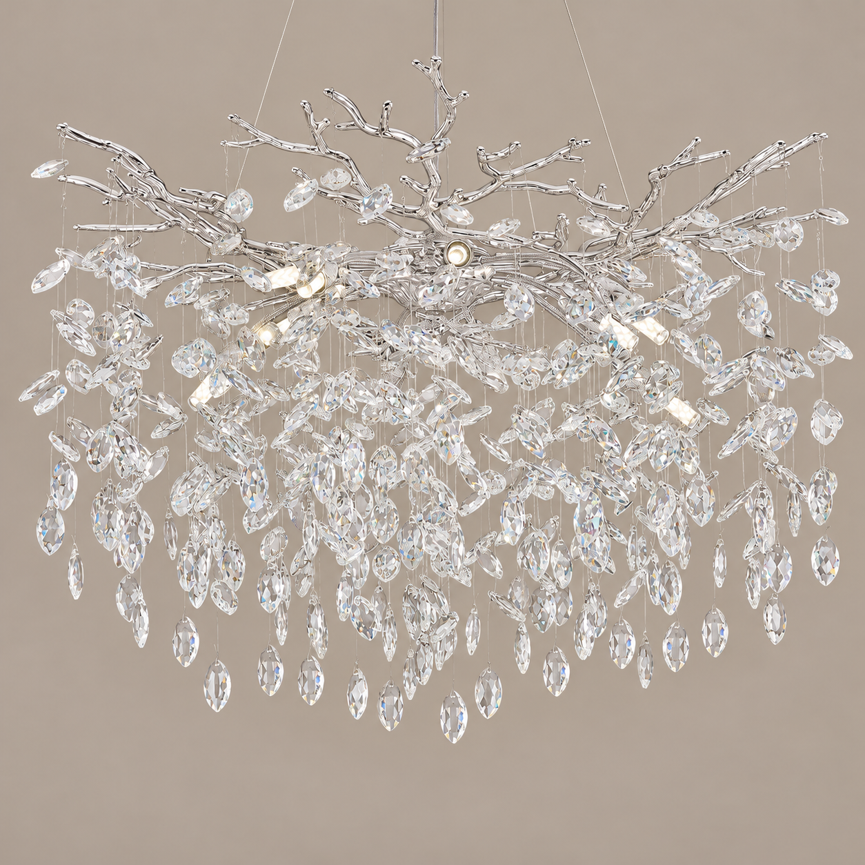 Leaf Crystal Drop Branch Chandelier - Chrome