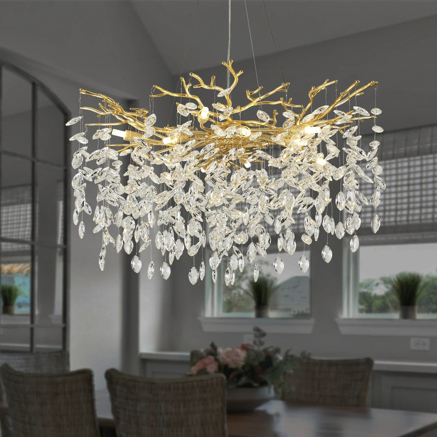 Leaf Crystal Drop Branch Chandelier