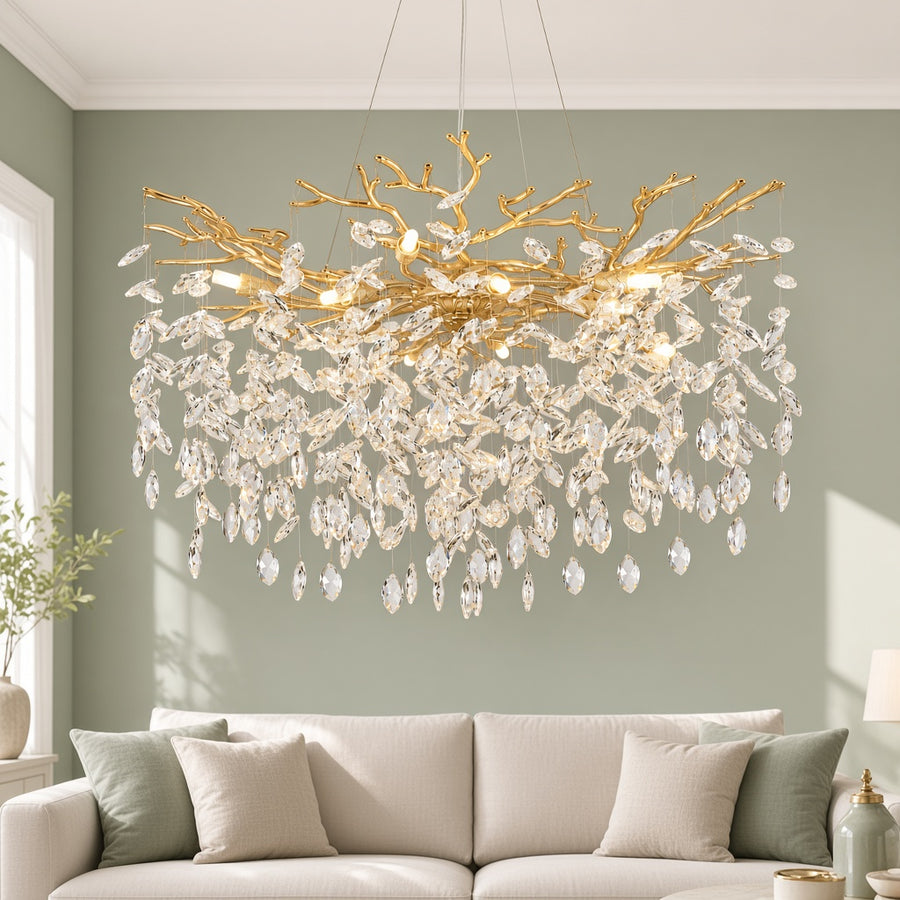 Leaf Crystal Drop Branch Chandelier