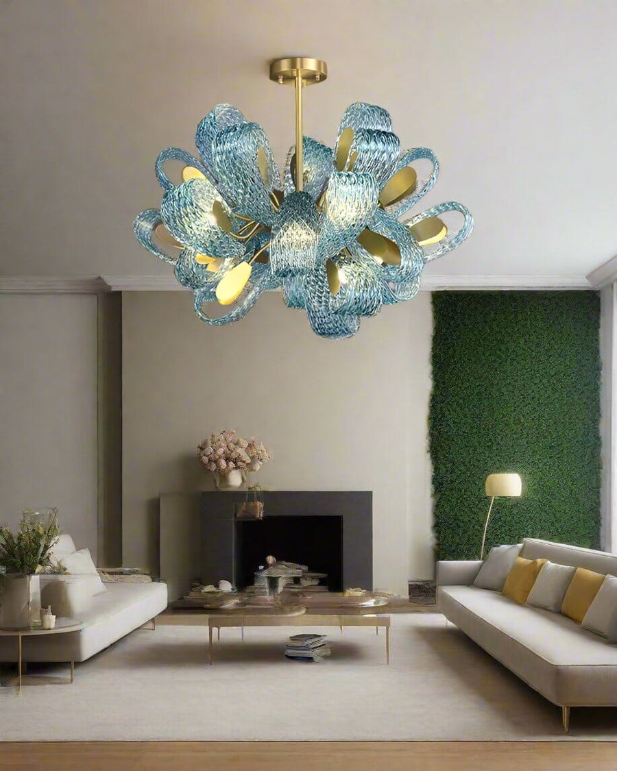 Leaf Glass Ceiling Chandelier in a living room