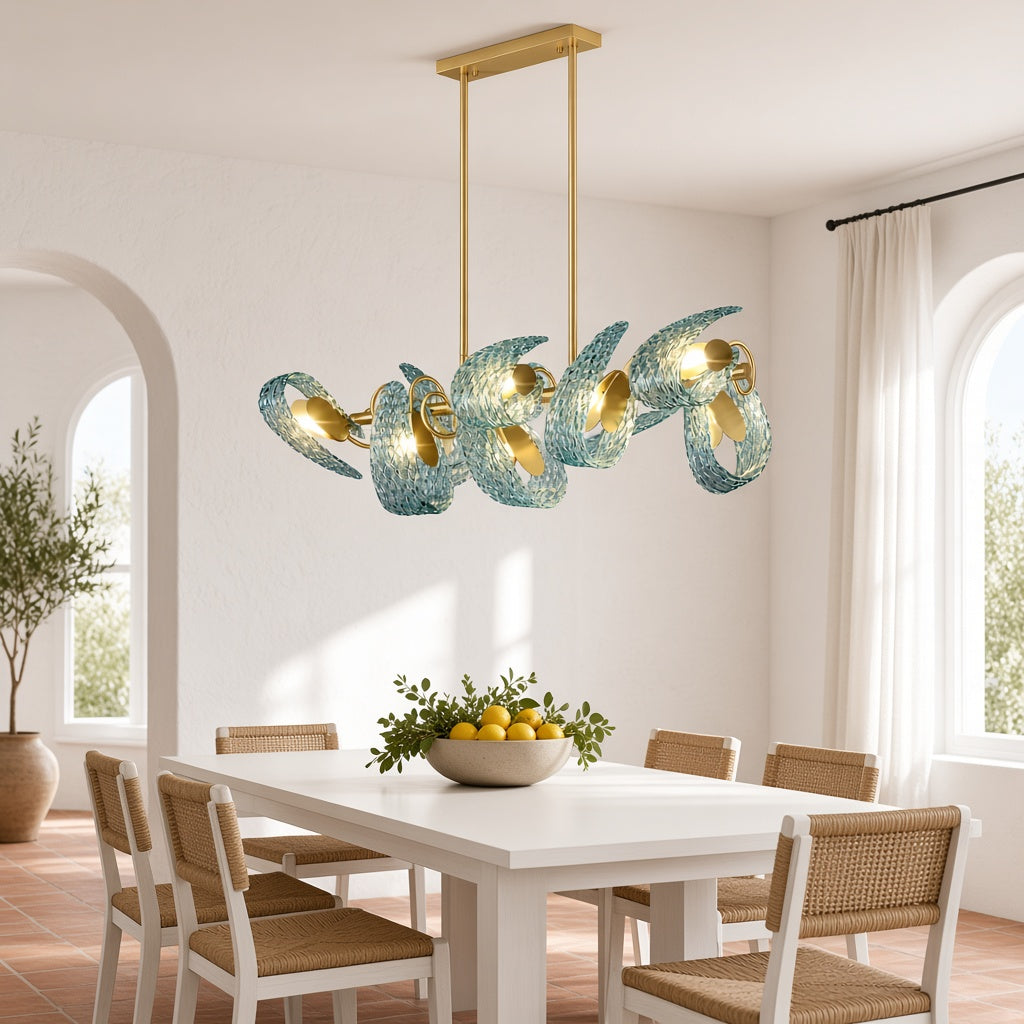 Leaf Glass Rectangular Dining Chandelier