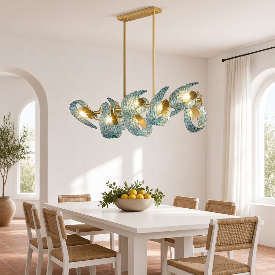 Leaf Glass Rectangular Dining Chandelier