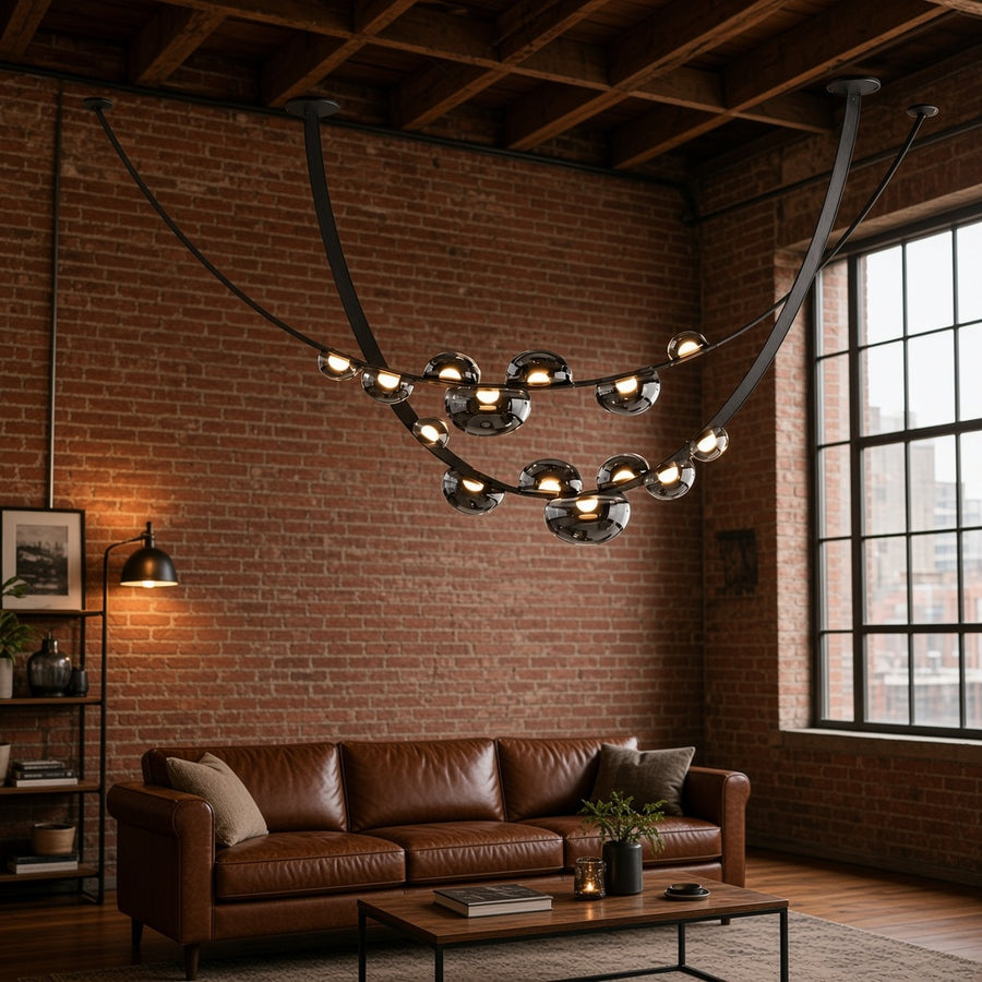 Leather Belt LED Glass Globe Chandelier