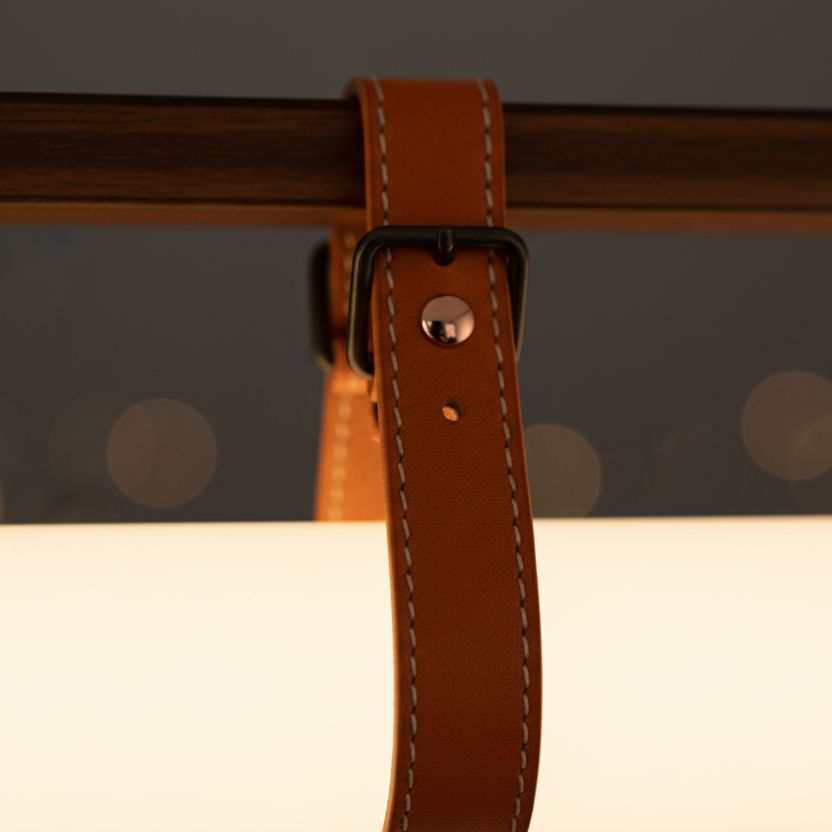 Close-up detail of the Linear LED Pendant Light with Leather Accents