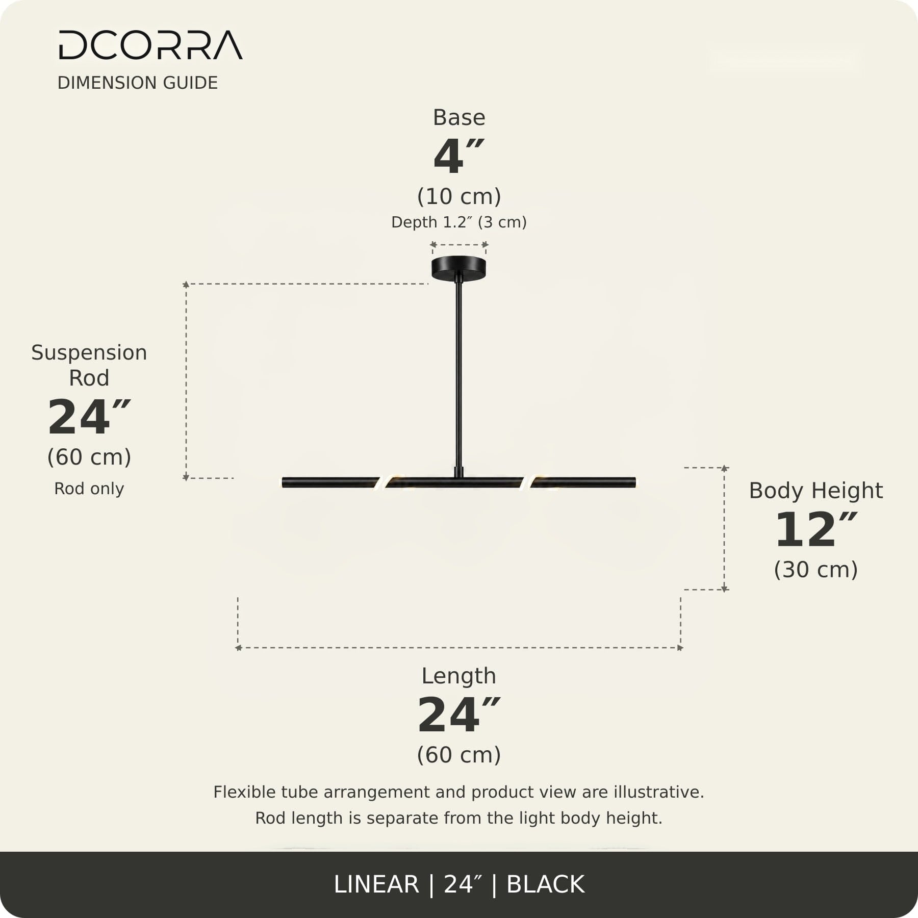 Looped LED Tube Linear Chandelier - L24"(60cm) / 15W / Black