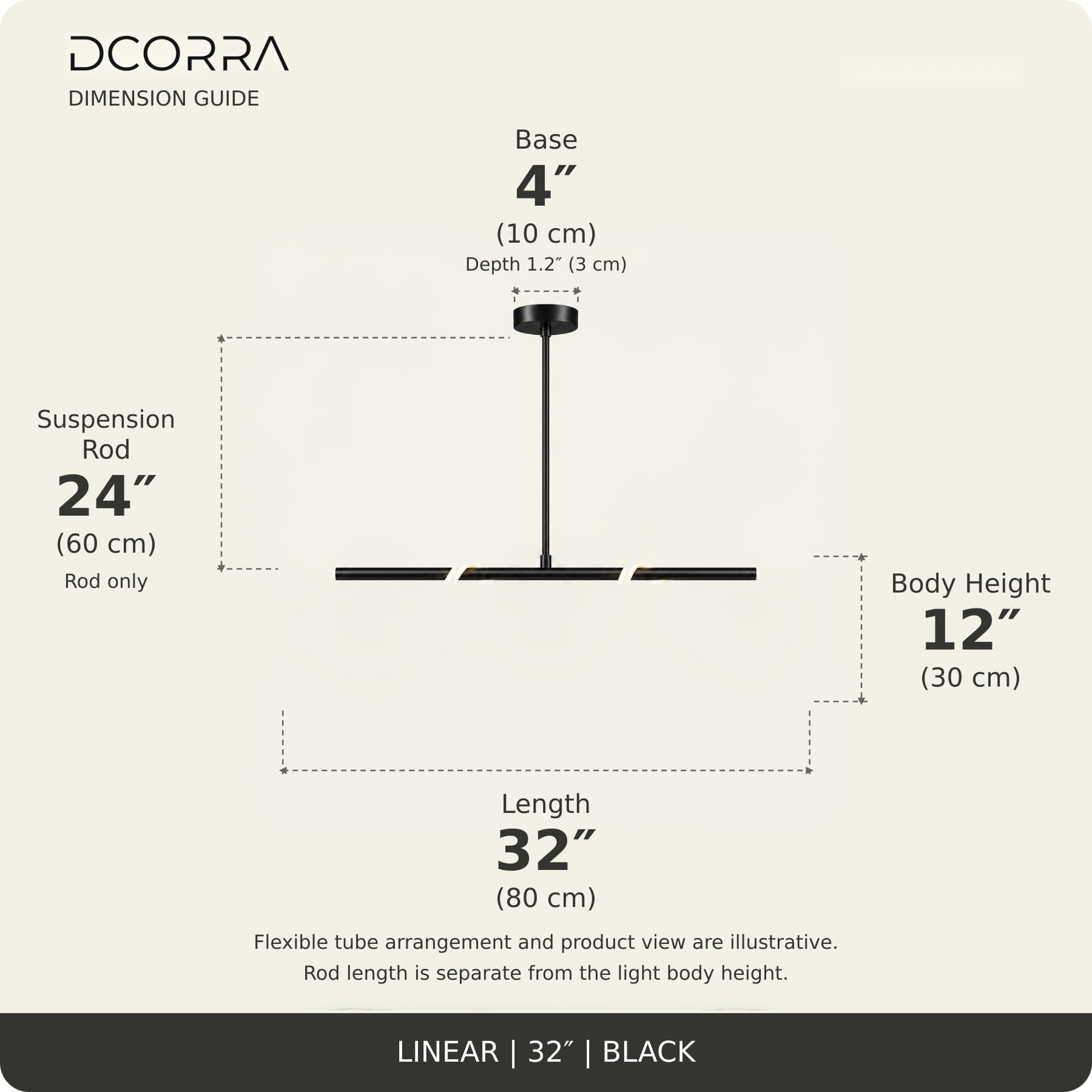 Looped LED Tube Linear Chandelier - L32"(80cm) / 20W / Black