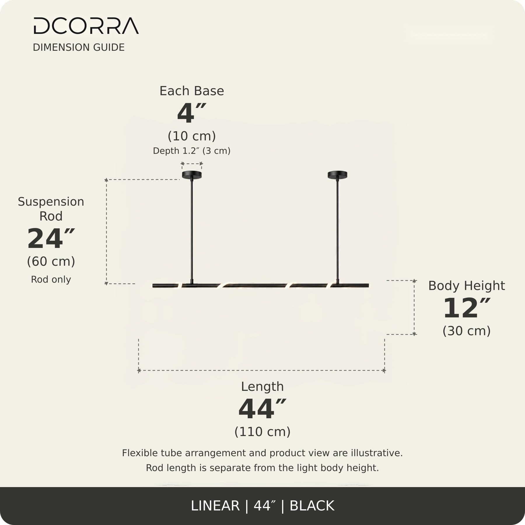 Looped LED Tube Linear Chandelier - L44"(110cm) / 30W / Black