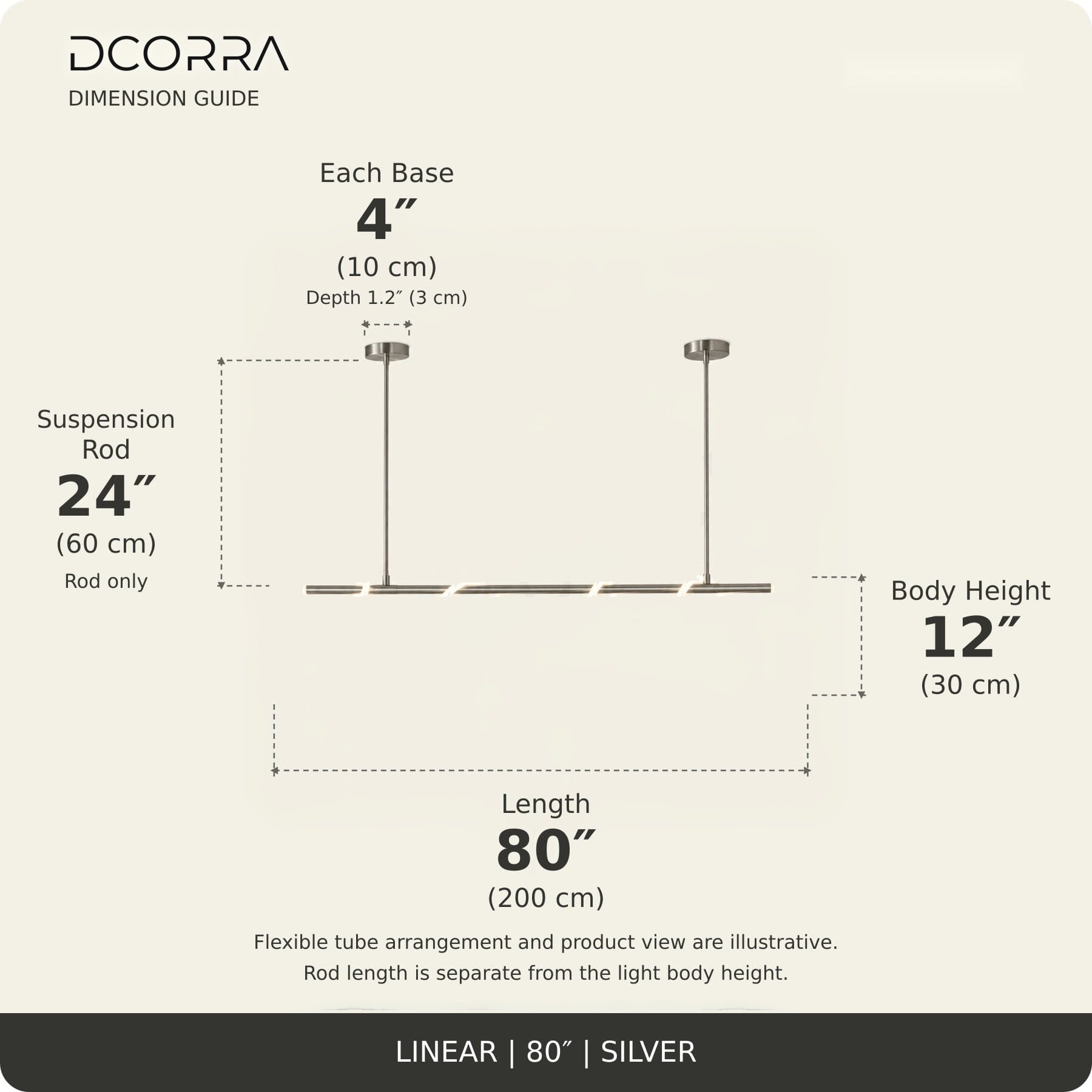 Looped LED Tube Linear Chandelier - L80"(200cm) / 45W / Silver