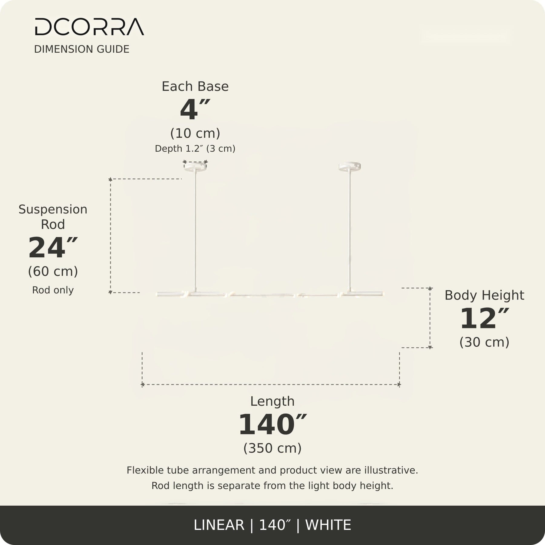 Looped LED Tube Linear Chandelier - L140"(350cm) / 85W / White