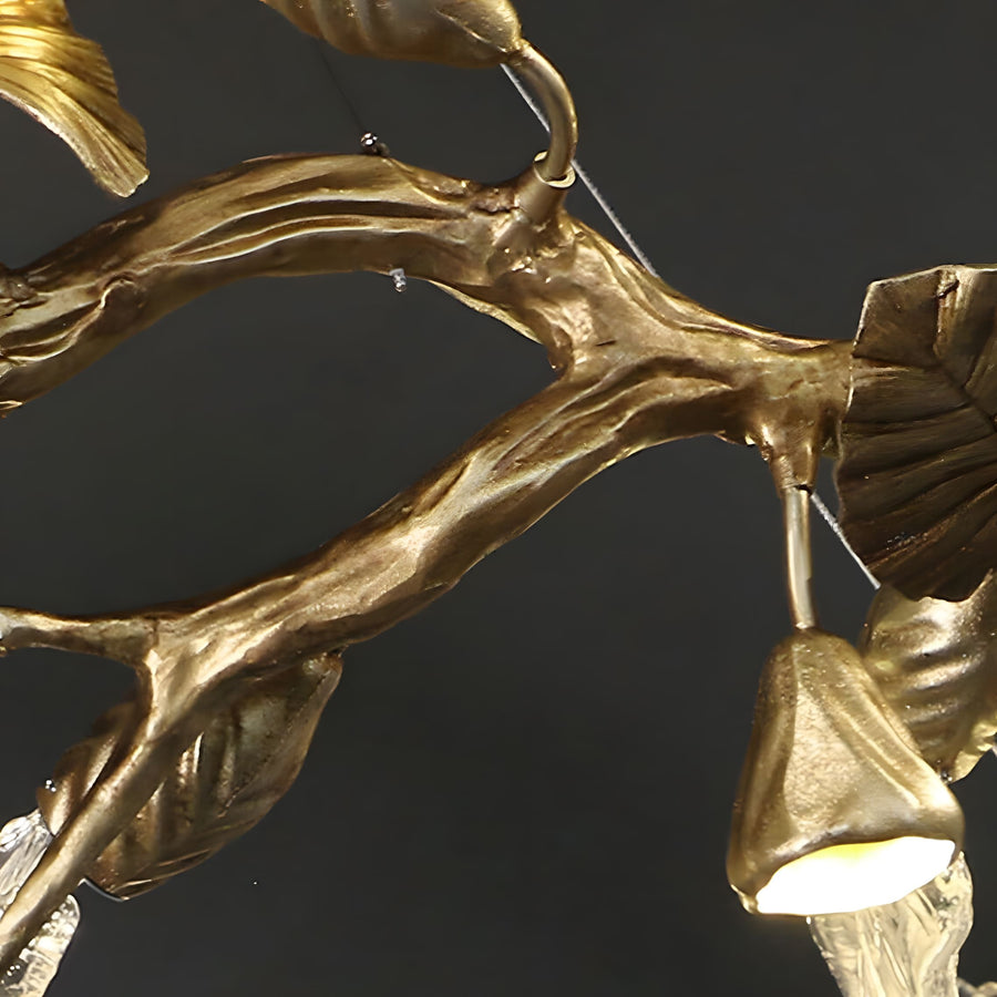 Close-up detail of the Lotus Leaf Glass Linear Chandelier