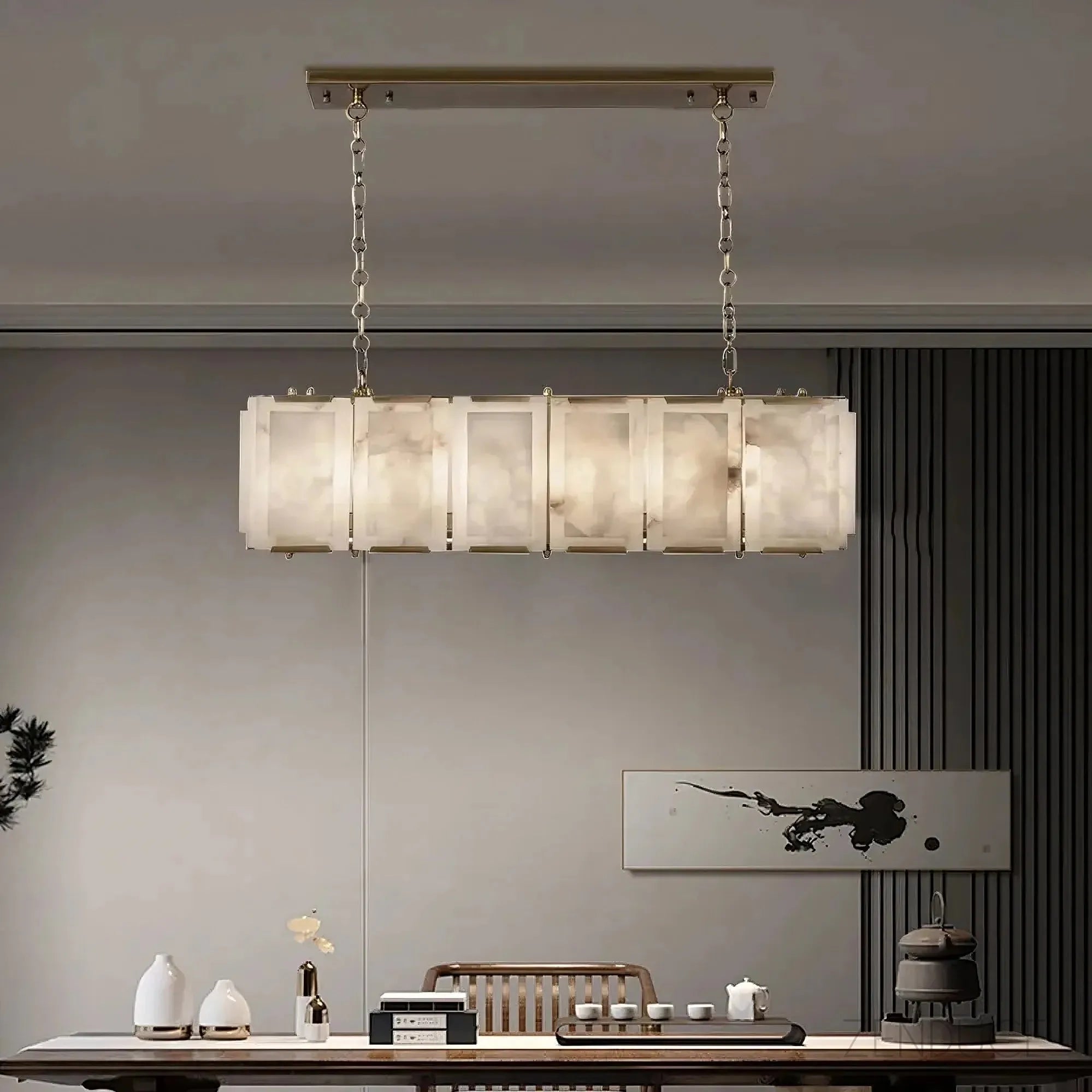 Marble and Crystal Rectangular Chandelier - view 3