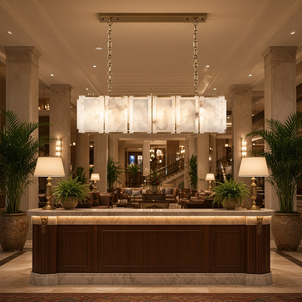 Marble and Crystal Rectangular Chandelier