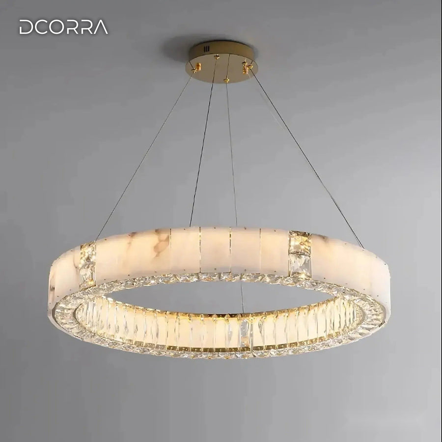 Marble and Crystal Ring Chandelier